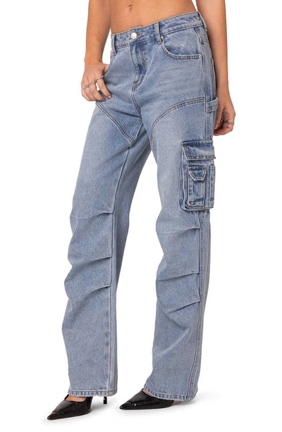 Shop Edikted Winslow Straight Leg Cargo Jeans In Light-blue
