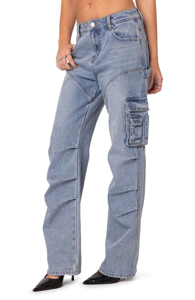 Edikted Winslow Straight Leg Cargo Jeans In Light-blue