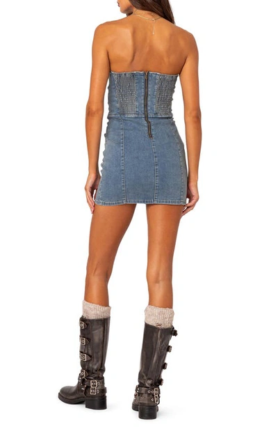 Edikted Alissa Strapless Denim Minidress In Light-blue