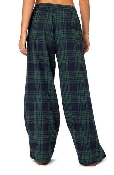 Shop Edikted Lounge Around Plaid Wide Leg Pants In Navy