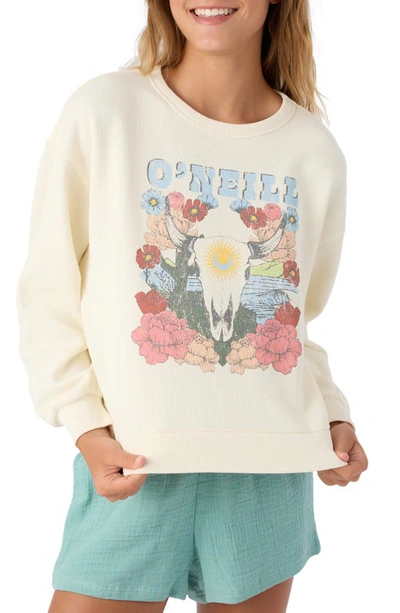 Shop O'neill Kids' Ana Cotton Graphic Sweatshirt In Winter White