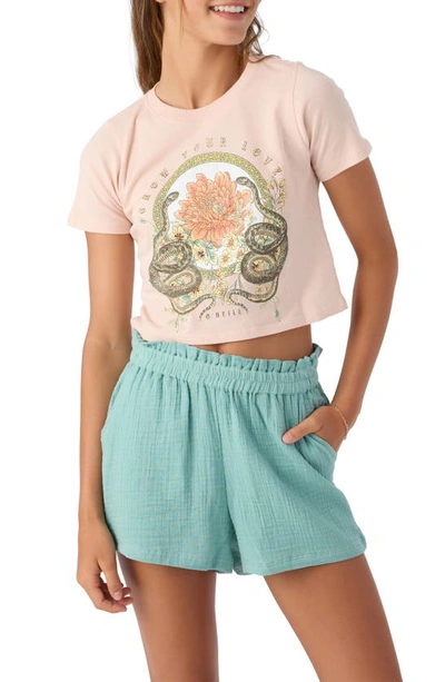 Shop O'neill Kids' Grow Love Cotton Graphic Crop T-shirt In Rose Dust