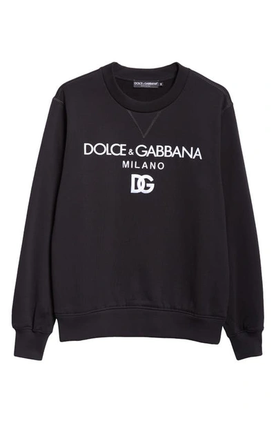 Shop Dolce & Gabbana Embroidered Logo Cotton French Terry Graphic Sweatshirt In N0000 Nero