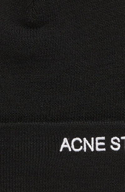 Shop Acne Studios Embroidered Logo Wool Blend Beanie In Black