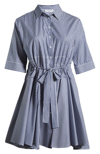 Shop Harshman Meadow Tie Front Fit & Flare Shirtdress In Navy Stripes