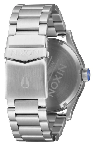 Shop Nixon Sentry Bracelet Watch, 42mm In Silver / Cobalt