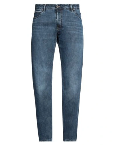 Shop Brioni Man Jeans Blue Size 33 Cotton, Calfskin