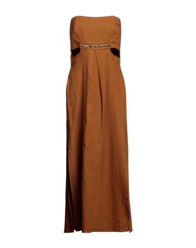Shop Tolèrance Tolérance Woman Midi Dress Camel Size Xl Linen, Viscose In Beige