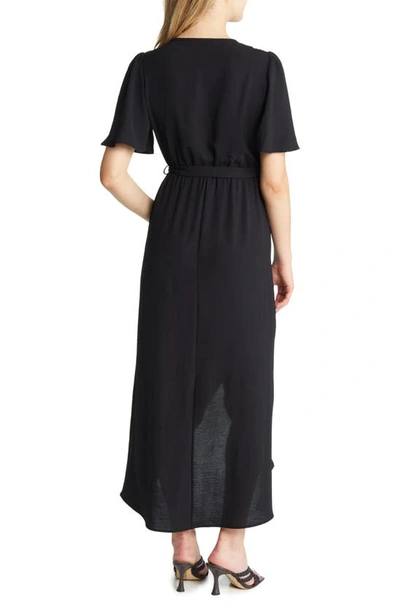 Fraiche By J Flutter Sleeve Faux Wrap Maxi Dress In Black
