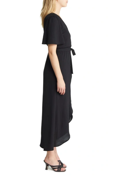 Fraiche By J Flutter Sleeve Faux Wrap Maxi Dress In Black