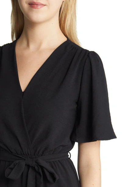 Fraiche By J Flutter Sleeve Faux Wrap Maxi Dress In Black