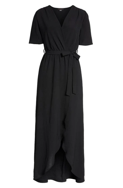 Fraiche By J Flutter Sleeve Faux Wrap Maxi Dress In Black