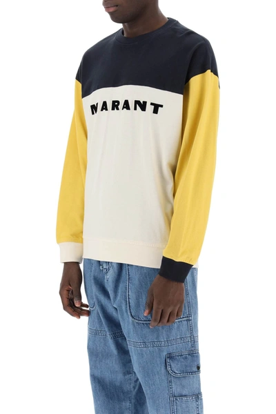 Shop Marant Aftone Color Block Pique Sweatshirt In Yellow, Neutro, Blue