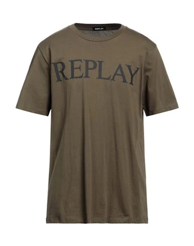 Shop Replay Man T-shirt Military Green Size Xxl Cotton
