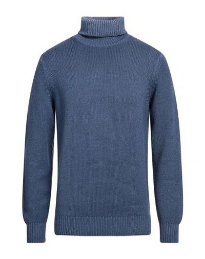 Shop Filippo De Laurentiis Man Turtleneck Slate Blue Size 40 Merino Wool, Silk, Cashmere