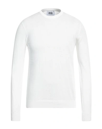 Shop Alpha Studio Man Sweater White Size 42 Cotton