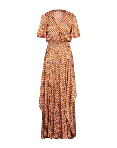 Shop Poupette St Barth Woman Maxi Dress Orange Size L Silk