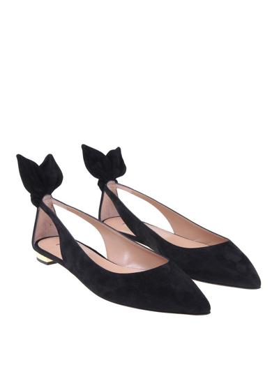 Aquazzura Forever Marilyn Cutout Ballet Flats In Black Suede