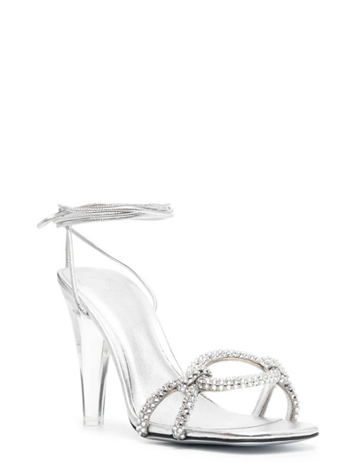Valentino 100 Crystal Chain Sandals In Plata