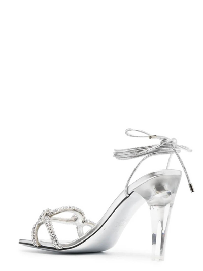 Valentino 100 Crystal Chain Sandals In Plata