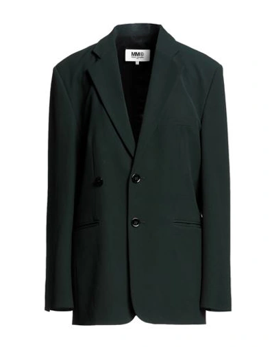 Shop Mm6 Maison Margiela Woman Blazer Dark Green Size 8 Polyester, Viscose, Elastane