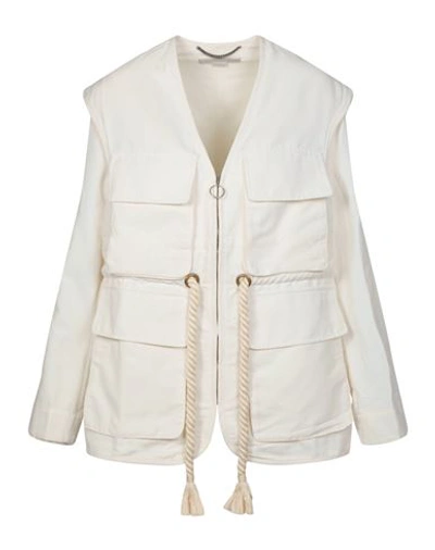 Shop Stella Mccartney Ania Belted Utility Jacket Woman Jacket Ivory Size 10-12 Nylon, Linen, Cotton In White