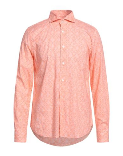 Shop Fedeli Man Shirt Salmon Pink Size 17 ½ Cotton, Elastane