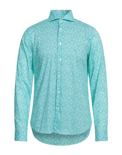 Shop Fedeli Man Shirt Turquoise Size 15 ¾ Cotton, Elastane In Blue