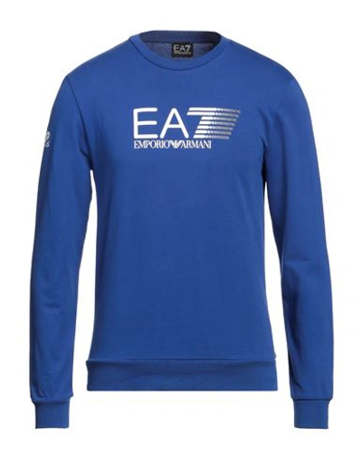 Shop Ea7 Man Sweatshirt Blue Size 3xl Cotton, Elastane