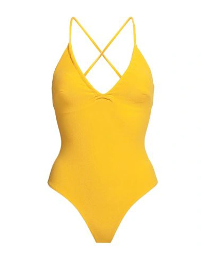 Shop Oas Woman One-piece Swimsuit Ocher Size L Polyamide, Elastane In Yellow