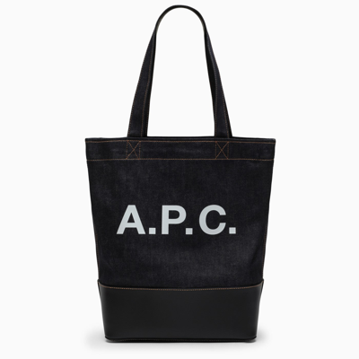 Shop Apc A.p.c. Blue Denim Tote Bag With Logo