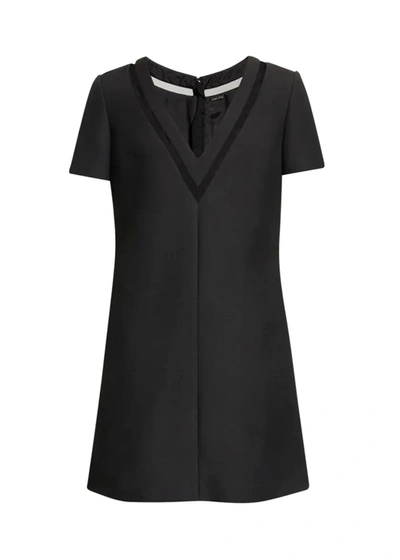 Shop Adam Lippes V Neck Illusion Dress In Silk Wool In Black