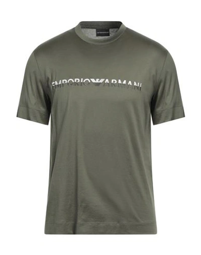 Shop Emporio Armani Man T-shirt Military Green Size M Lyocell, Cotton