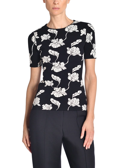 Shop Adam Lippes Short Sleeve Top In Knit Jacquard In Black