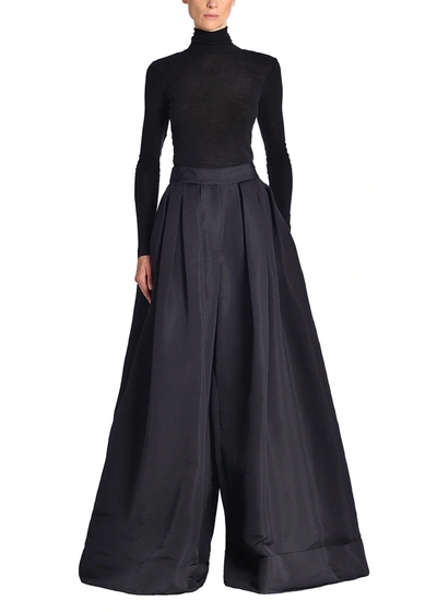 Shop Adam Lippes Wide Leg Pleated Pant In Silk Faille In Black