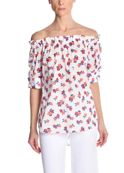 Shop Adam Lippes Off The Shoulder Top In Printed Voile In White