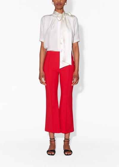 Shop Adam Lippes Bonded Neoprene Cropped Flare Pant In Red