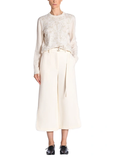 Shop Adam Lippes Belted Culotte In Silk Wool In White
