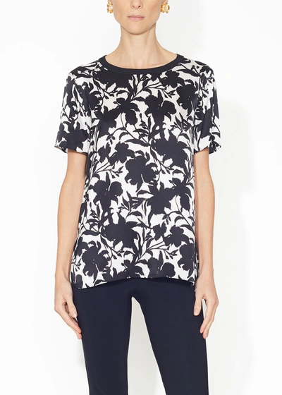 Shop Adam Lippes Crew Neck T-shirt In Printed Charmeuse In Black