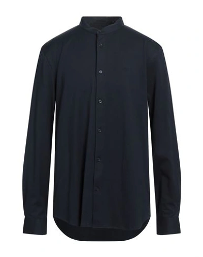 Shop Armani Exchange Man Shirt Navy Blue Size S Cotton, Elastane