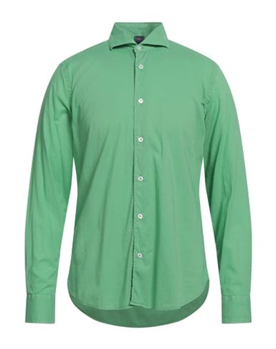Shop Fedeli Man Shirt Green Size 16 Cotton, Elastane