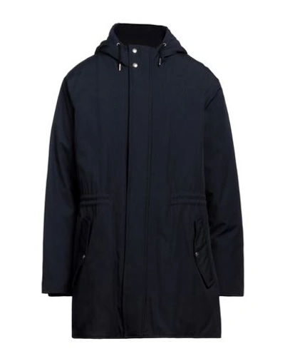 Shop Ami Alexandre Mattiussi Man Coat Navy Blue Size Xl Polyester, Cotton