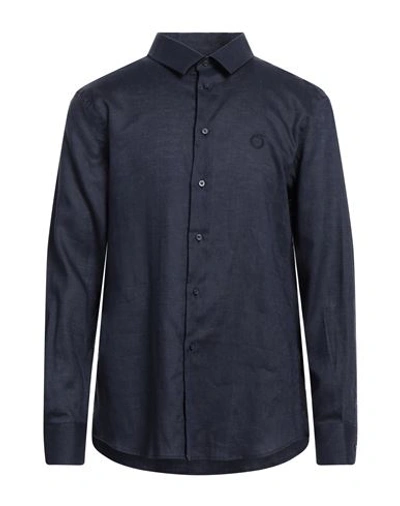 Shop Trussardi Man Shirt Navy Blue Size 17 ½ Linen