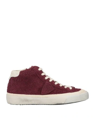 Shop Philippe Model Woman Sneakers Burgundy Size 8 Leather In Red