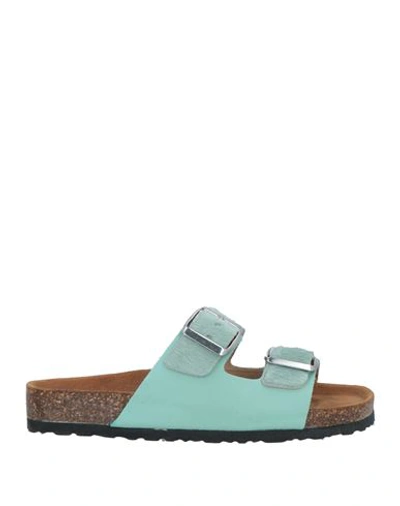 Shop Amarea Woman Sandals Turquoise Size 8 Leather In Blue