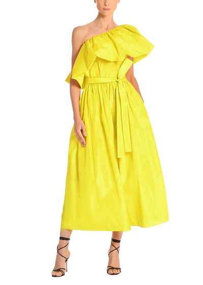 Shop Adam Lippes Ruffle Dress In Silk Taffeta In Yellow