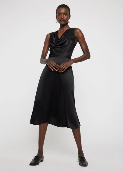 Shop Adam Lippes Sleeveless Cowl Neck Dress In Silk Charmeuse In Black