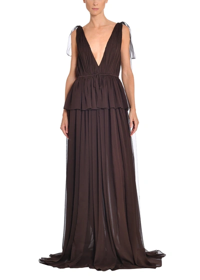 Shop Adam Lippes Dendur Gown In Crinkle Chiffon In Brown