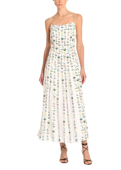 Shop Adam Lippes Pleated Cami Dress In Printed Crepe De Chine In White