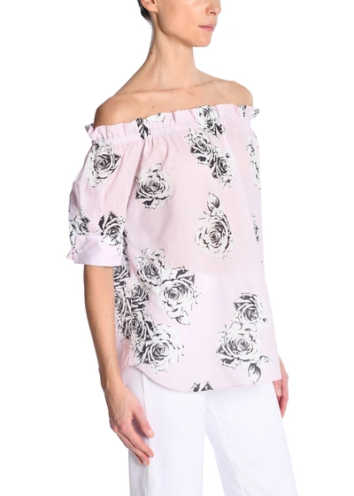 Shop Adam Lippes Off The Shoulder Top In Printed Voile In Pink